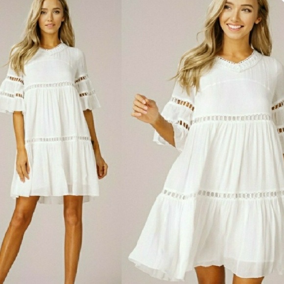 HauteCakes Boutique Dresses & Skirts - Bell sleeve ruffle crochet detail babydoll dress